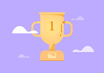 Successful with trophy, standing out from the crowd, winner champion, award, leadership and victory concept flat vector illustration.	

