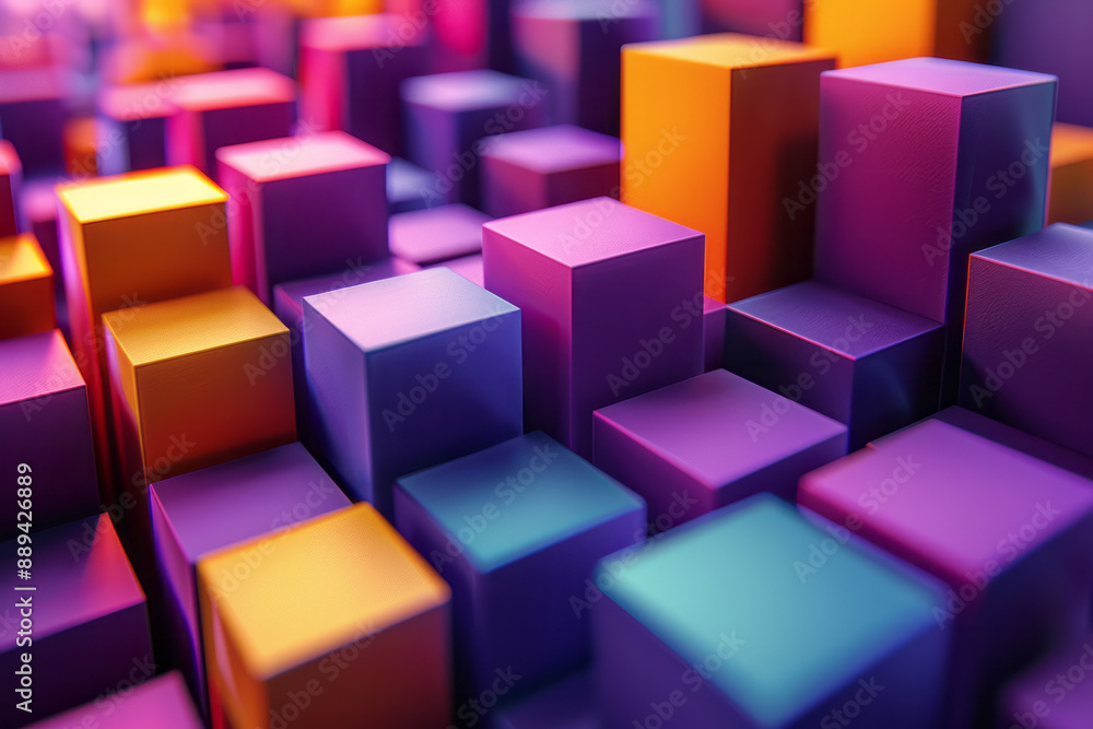 Aufkleber an abstract geometric pattern with large and small 3d cubes in purple and yellow, adding variety,