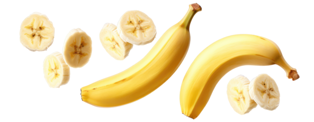 banana slice drop fly in the air cut out background.