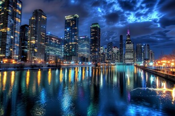 Fototapeta premium Nighttime Cityscapes: Capture the Allure and Energy of Urban Landscapes Illuminated After Dark