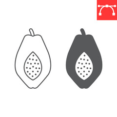 Papaya line and glyph icon, fresh and fruit, half papaya vector icon, vector graphics, editable stroke outline sign, eps 10