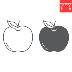 Apple line and glyph icon, fresh and fruit, apple vector icon, vector graphics, editable stroke outline sign, eps 10