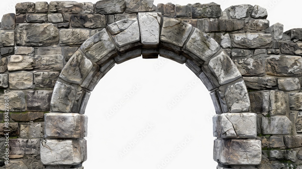 Poster a stone arch with a serene white sky in the background, perfect for use as a decorative element or a