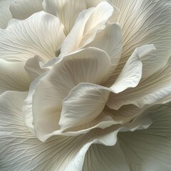 Close-up of delicate white flower petals, showcasing intricate texture and soft, natural beauty in a serene composition.