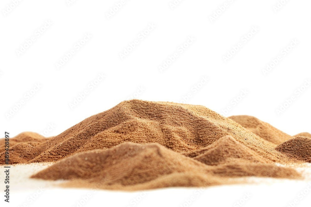 Poster a close-up shot of a small pile of sand sitting on a white surface, great for background or texture 
