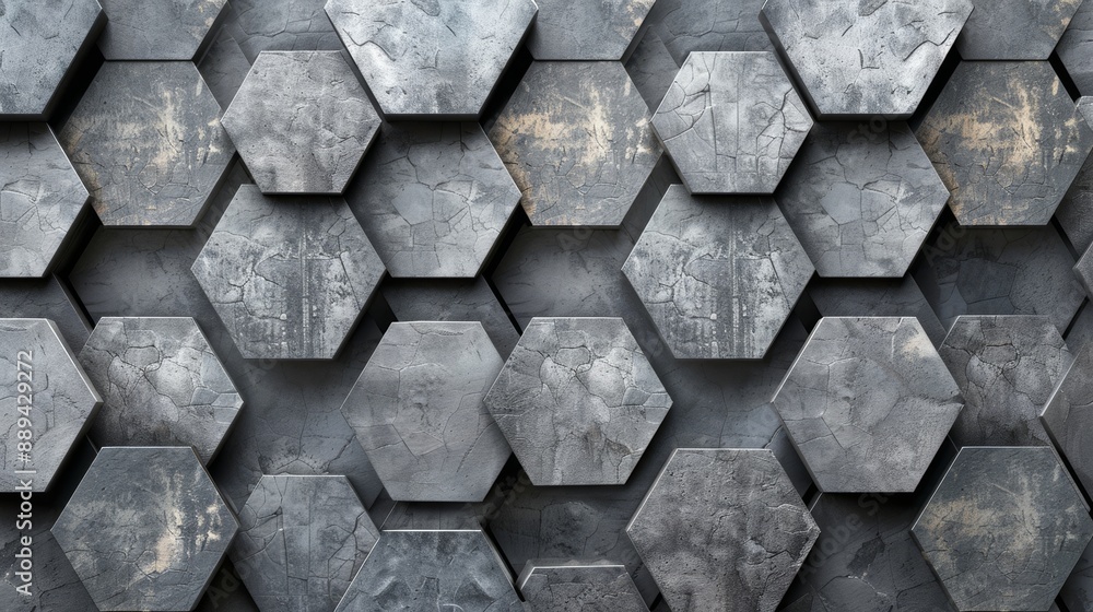 Poster the 3d, hexagonal background was formed from futuristic blocks and semigloss tiles arranged to creat
