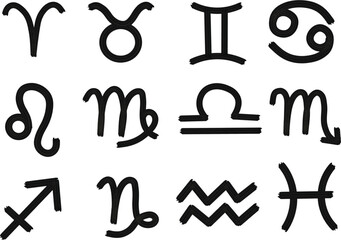 Zodiac sign set icon. Simple vector illustration hand drawn horoscope symbol gouache brush stroke black color