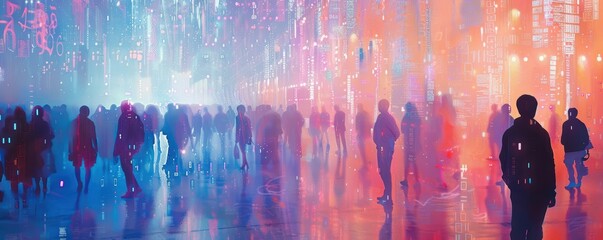 A digital landscape where internet memes come to life and float in a sea of data