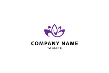 lotus flower logo with purple color in flat vector design style