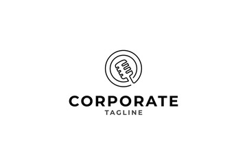 singing microphone or podcast logo with linear design style