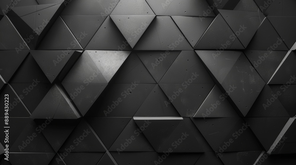 Poster concrete, futuristic background formed from polished blocks with triangular tiles arranged to create