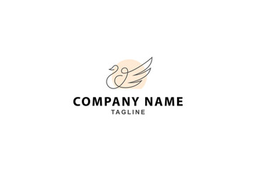 swan logo with sun background in minimalist linear design style