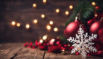 Christmas decoration on wooden background with copy space stock photoBackgrounds Christmas Vacations Holiday Event High Angle