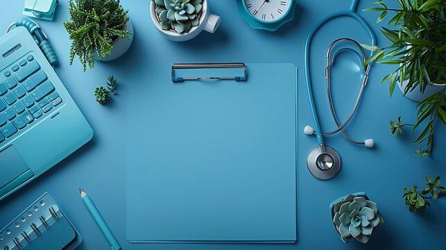 Medical clipboard with patient chart clean flat background bright studio lighting emphasizing the organized layout