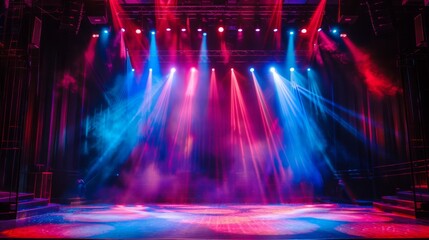 Theater stage light background with spotlight illuminated the stage.. Empty stage with bright colors backdrop decoration