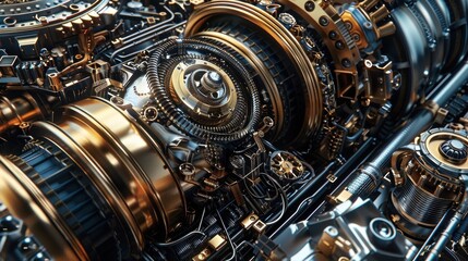 A close up of a machine with many gears and parts