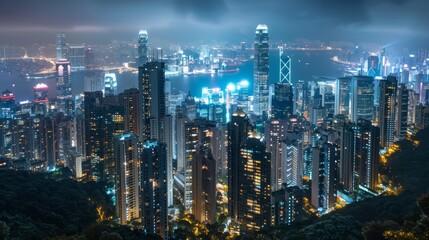 Obraz premium Nighttime View of Skyline From a Hilltop