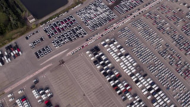 Aerial view of massive new cars depot in Koper, Slovenia.