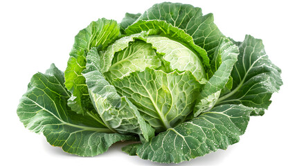 Fototapeta premium Fresh Green Cabbage with Water Droplets Isolated on White Background