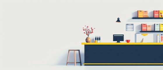 Obraz premium A white background with a black counter and a yellow stool