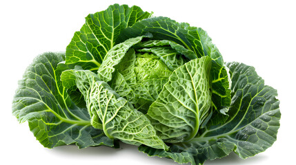 Obraz premium Fresh Green Cabbage with Water Droplets Isolated on White Background