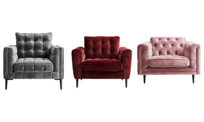 Fototapeta premium A Set of Armchair or sofa chair isolated on white transparent background, furniture for interior room, modern style on white background