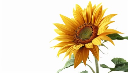 A sunflower plant, tall and bright, photorealistic, isolated on white background