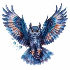 Obraz premium A detailed watercolor painting of an enchanted owl dressed in a mesmerizing midnight costume