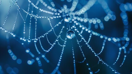 Macro shot of a raindrop on a spider web.