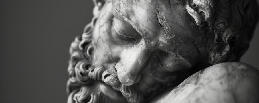 Monochrome sculpture of Morpheus, the Greek god, highlighting his dreamy and tranquil expression.