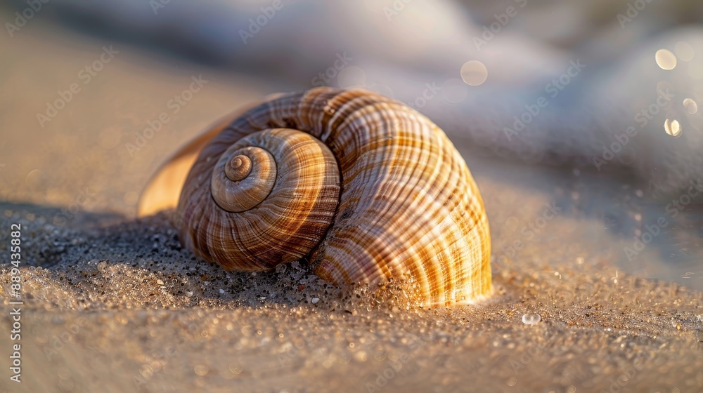 Poster macro shot of a seashell on the beach.