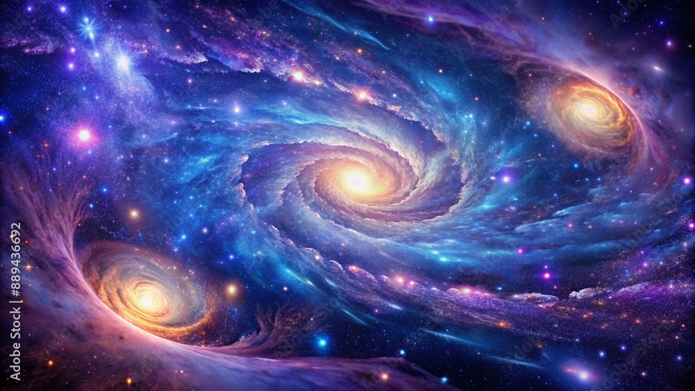 Wall mural vibrant stars and galaxies twinkle against a mesmerizing, swirly purple and blue space background, c