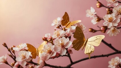 Obraz premium delicate background with sakura and butterflies, space for text