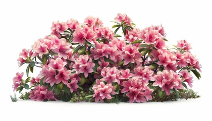 Obraz premium A blooming rhododendron bush, vibrant petals, photorealistic, isolated on white background
