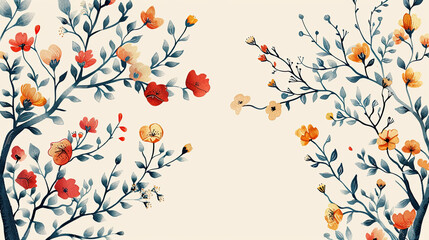 Elegant floral background with hand drawn flowers and leaves.