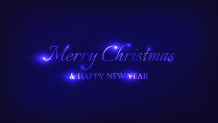 Merry Christmas and Happy New Year neon background