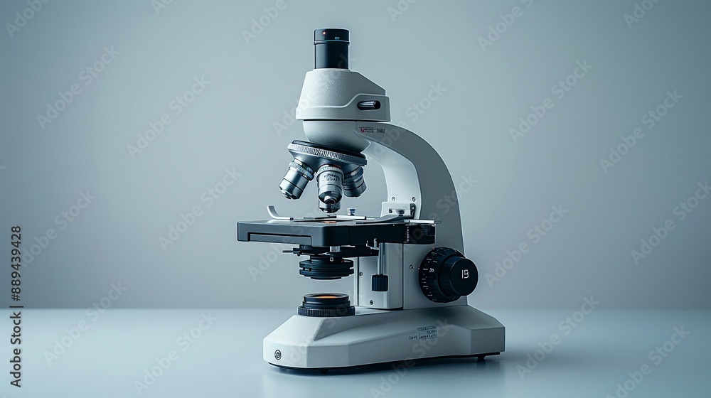 Poster microscope with a slide clean flat background bright studio lighting highlighting the precision and 