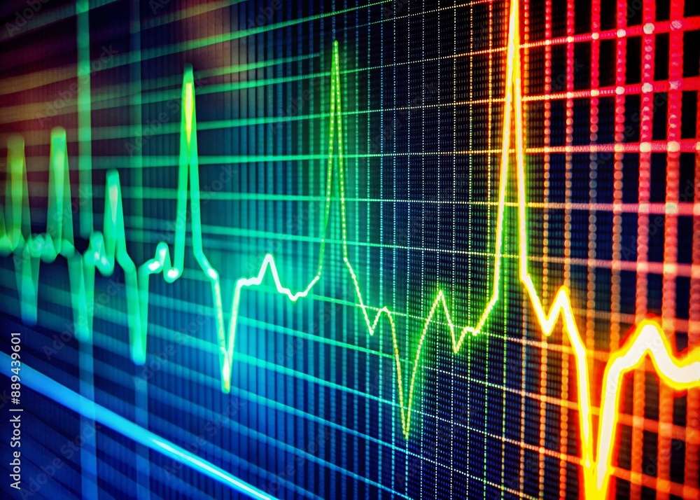 Aufkleber high-contrast macro shot of a cardiogram waveform displayed on a computer monitor, with intricate de