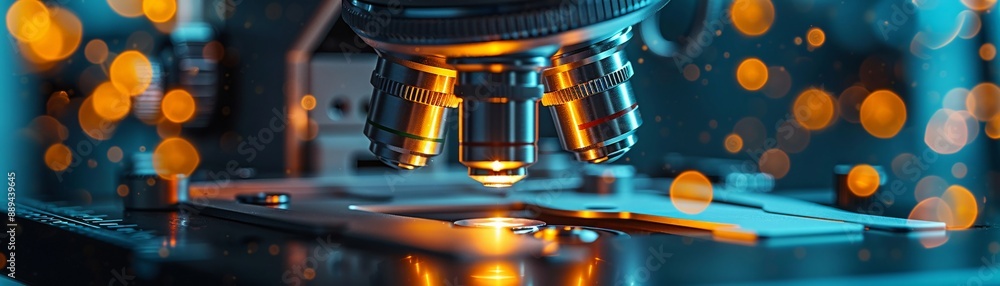 Poster microscope with a slide clean flat background bright studio lighting highlighting the precision and 