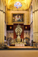 Seville, Andalusia, Spain, Altar of Corpus Christi, inside the Gothic cathedral in Seville,...