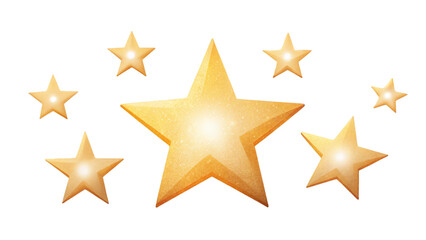 Gold star award on white background with stars, symbolizing success and celebration
