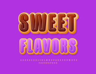 Vector Delicious emblem Sweet Flavors. Donut style Font. Tasty Cake Alphabet Letters and Numbers set.