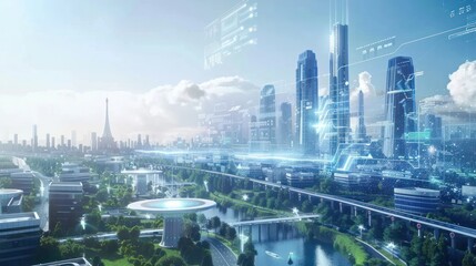 futuristic smart city visualization with holographic interfaces iot devices aidriven