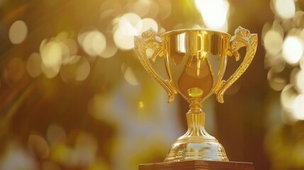 golden trophy cup on bokeh background