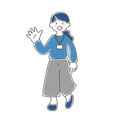 片手をあげて挨拶するビジネスパーソンのゆるいイラスト