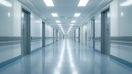A long, empty corridor in a hospital
