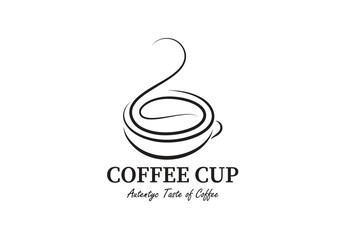 Line of a cup of coffee with aromatic coffee beans for coffee identity logo