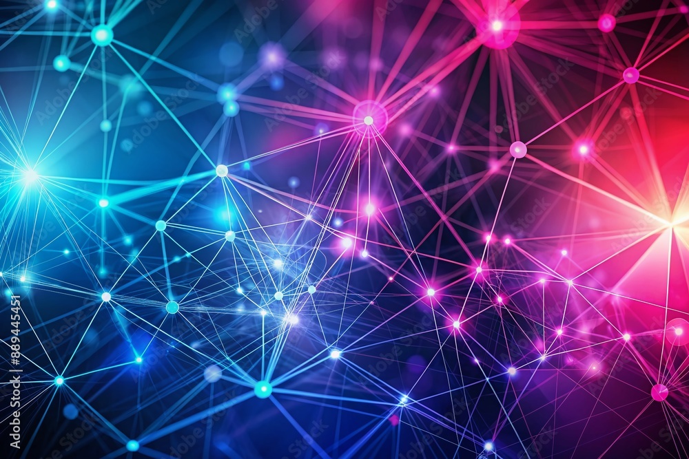 Aufkleber vibrant pink and blue abstract background featuring interconnected nodes and lines, representing a f