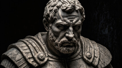 Marble bust of a bearded man with intricate details and dramatic lighting, evoking a sense of classical antiquity and timeless artistry. Perfect for history and art themes.