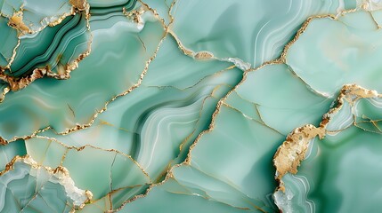 Dreamy Seafoam Green Marble Surface with Golden Streaks